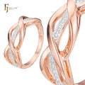 FJ Fallon Fashion Jewelry Twisted Band of White CZs Rings Plated in Rose Gold Two Tone Brass Based
