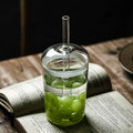 M 450ml Glass Cup with Straw and Lid Ice Coffee Cup Tea Juice Cups Transparent Water Glass Beer Can Milk Coffee Mug Drinkware