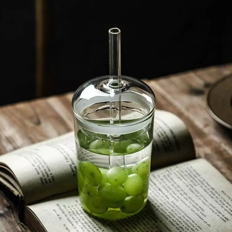 M 450ml Glass Cup with Straw and Lid Ice Coffee Cup Tea Juice Cups Transparent Water Glass Beer Can Milk Coffee Mug Drinkware