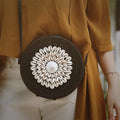Pure Hand-Woven Rattan Over Natural Rattan Single Shoulder Crossbody Shell Decorative Rattan Bag