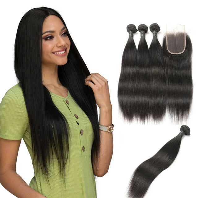 Easy Ordering Brazilian Human Straight Virgin Hair Bundles with Closure Wholesale Xuchang Human Remy Hair Extension Vendors