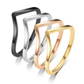 Stainless Steel V-Shaped Love Heart Ring Minimalist Curved Band Couple Ring Tarnish Resistant Stackable Jewelry for Women Men