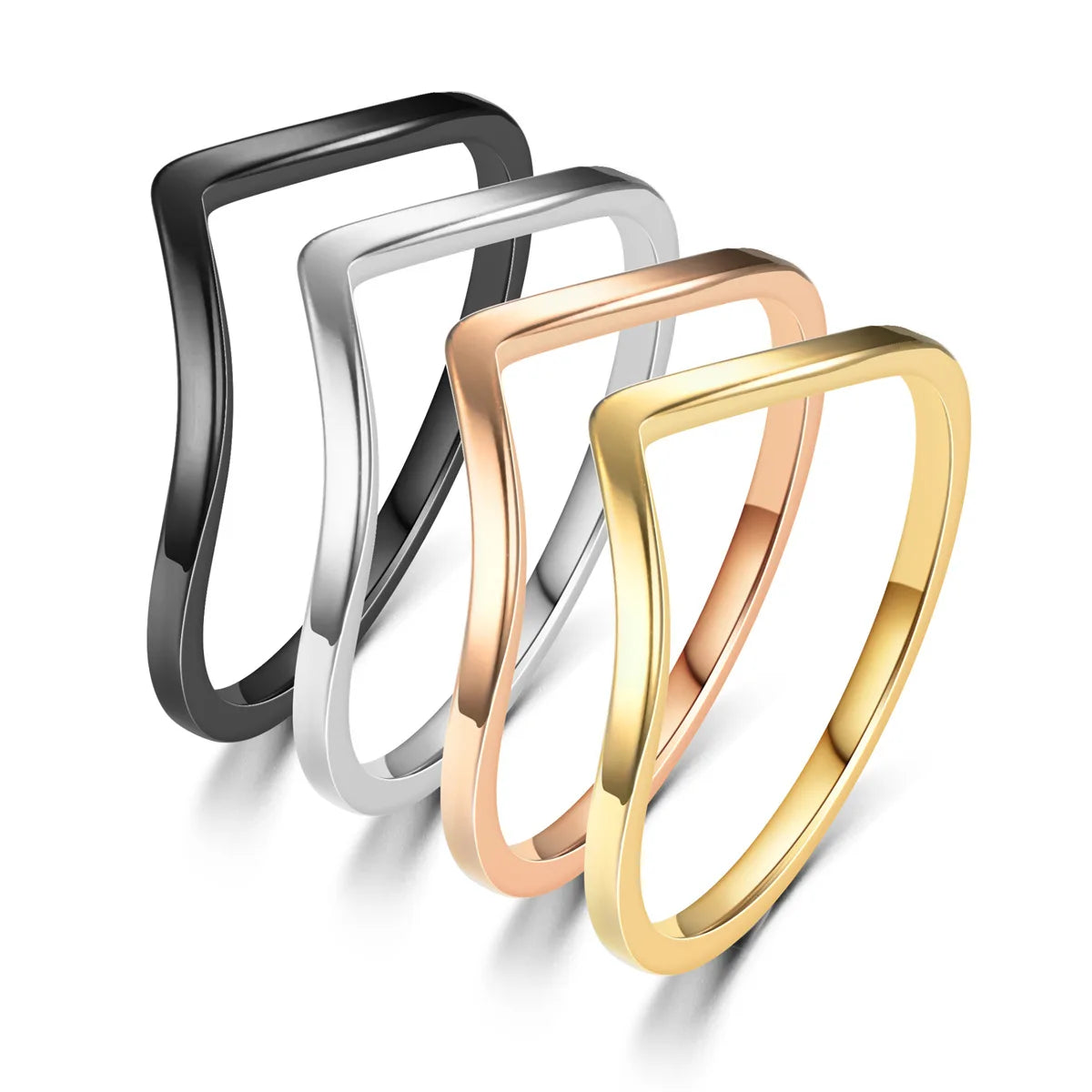 Stainless Steel V-Shaped Love Heart Ring Minimalist Curved Band Couple Ring Tarnish Resistant Stackable Jewelry for Women Men
