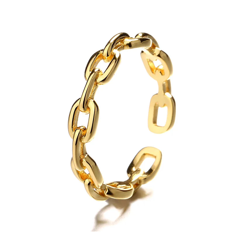 Delicate 925 Sterling Silver Chain 18K Gold Vermeil Hollow Square Geometric Link Rings Serial Jewelry for Women's Engagement