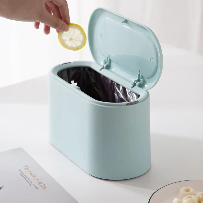 Mini Trash Can with Lid 1.5L Capacity Removable Small Garbage Can Tiny Plastic Trash Bin Pop up Countertop Garbage Dustbin