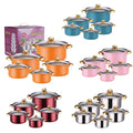Modern 10-Piece Stainless Steel Cookware Set Classic Gold Handle Glass Lid for Gas Soup Pots Milk Casserole for Home Cooking