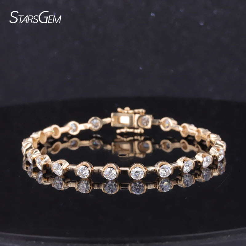 Starsgem 14K Solid Yellow Gold 3.5mm Round Moissanite Tennis Bracelets