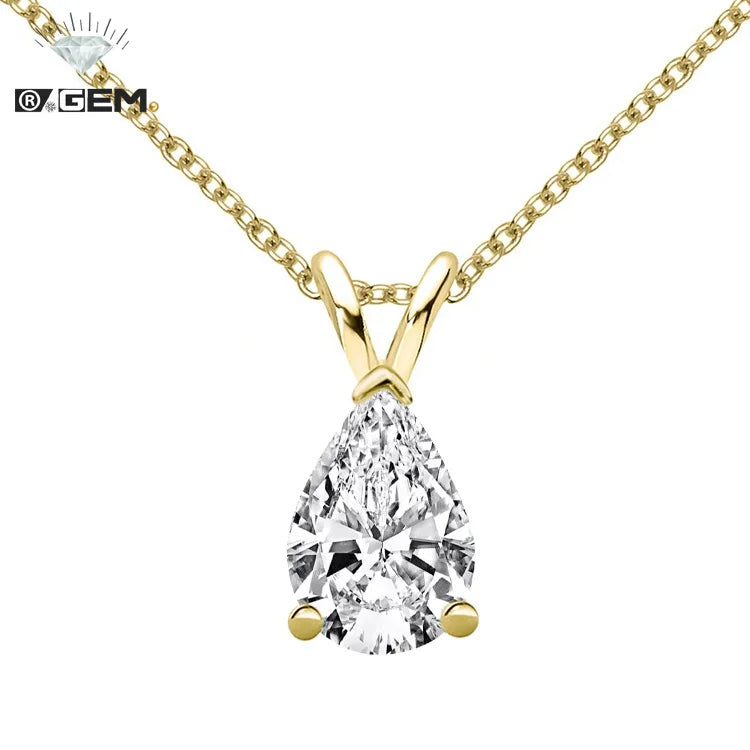 Moissanite Necklace Wholesale GRA Certified Classic Rhodium Plated Pear Water Drop Pendant Silver 925 1.5ct Claw Setting R.GEM.