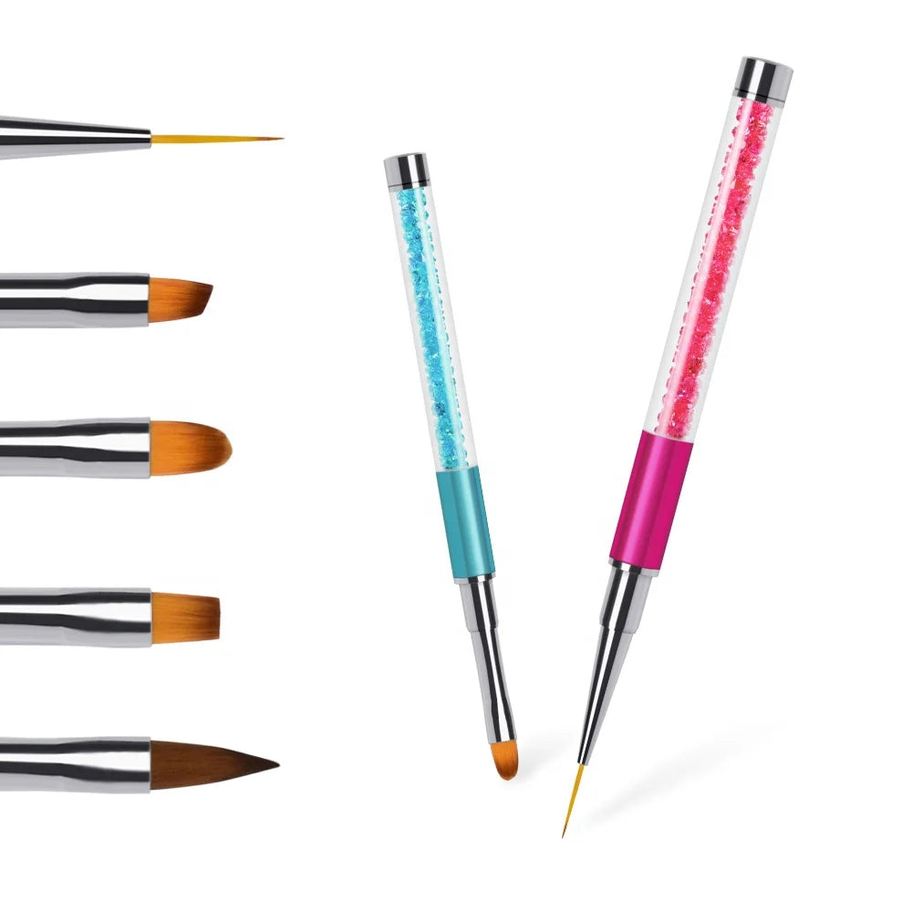 Nail Art Brush Pen Rhinestone Diamond Plastic Handle Carving Powder Gel Liquid Salon Liner 5-Piece Set Dotting Tools