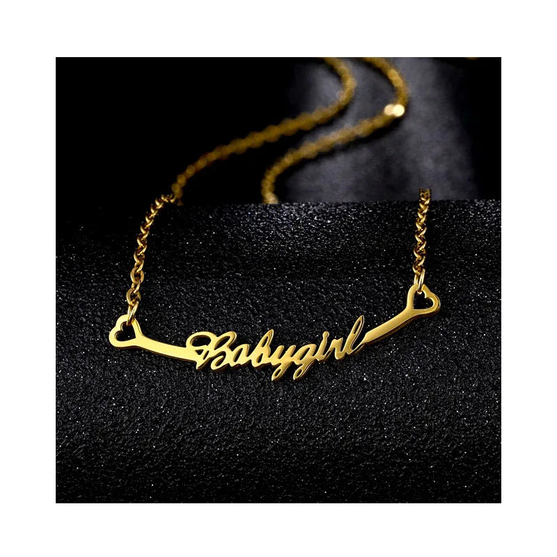 Fashion Women Men Love Heart Name Necklace Personalised Plated Stainless Steel Custom Name Plate Necklace MegaBDM