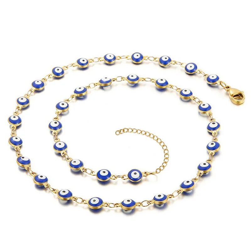 Evil Eyes Necklace Choker for Women Gold Stainless Steel Colorful Evil Eyes Turkish Protection Choker Necklace for Teen Girls