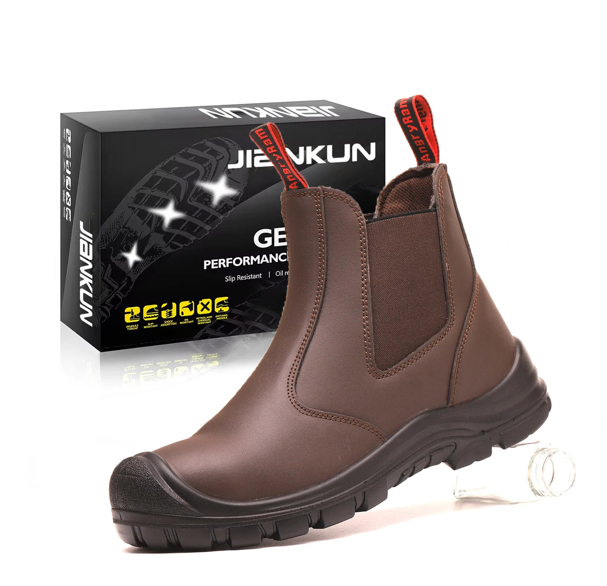 JIANKUN Unisex Genuine Leather Safety Boots Nubuck Anti-Smashing & Anti-Puncture Waterproof Steel Toe Cowhide Work Shoes