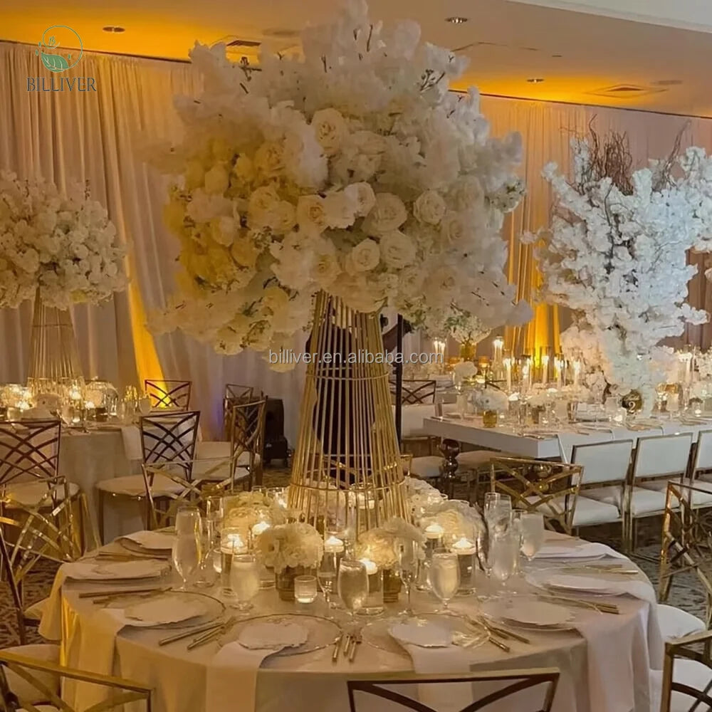 Factory Direct White Silver Gold Metal Table Centerpiece Wedding Decoration Flower Stand