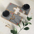 Geometric Wooden Felt Jigsaw Coaster Set of 4 Pieces with Personalized Engraving and Digital Printing Perfect Table Gift
