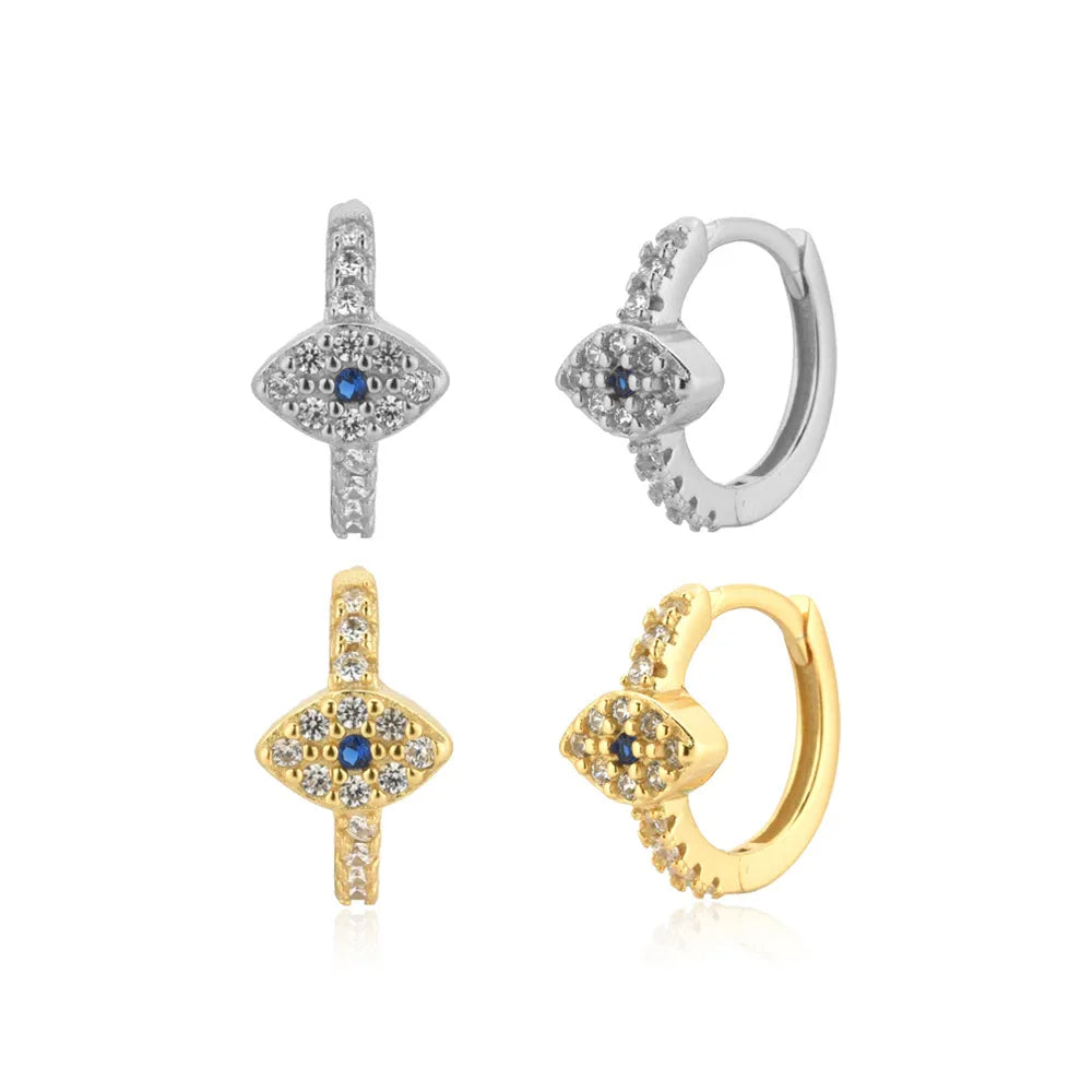 FUAMAY 925 Sterling Silver Blue Eyes Hoop Earrings 18K Gold Plated Zircon Trendy Wedding Party Unisex London Blue