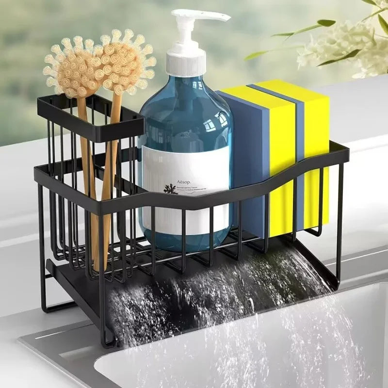 Stainless Steel Kitchen Sink Caddy Organizer Metal Dish Sponge Holder