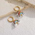 2025 Cute Rainbow Ceramic Earrings 18K Gold Plated Stainless Steel Charm Hoop Pendientes Waterproof Jewelry