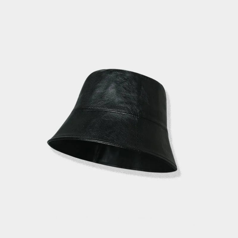 New Faux Leather Bucket Hat Women Man Pu Soild Sun Hat Fashion Bob Panama Autumn Winter Waterproof Fisherman Hat Cap