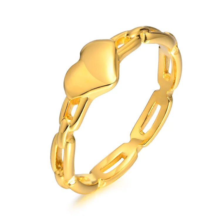 Non Tarnish Stainless Steel Chain Ring 18k Gold Plated Heart Finger Ring