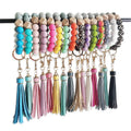Wholesale Fashion Colorful Silicone Beads Bracelet Tassel Keychains Wristlet Printing Silicone Beads Bangle