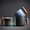 Wooden Handle Coffee Cup Tea Tasting Teacup Gradient Glaze Exquisite Ceramic Small Cup Gift Gift Set Wholesale