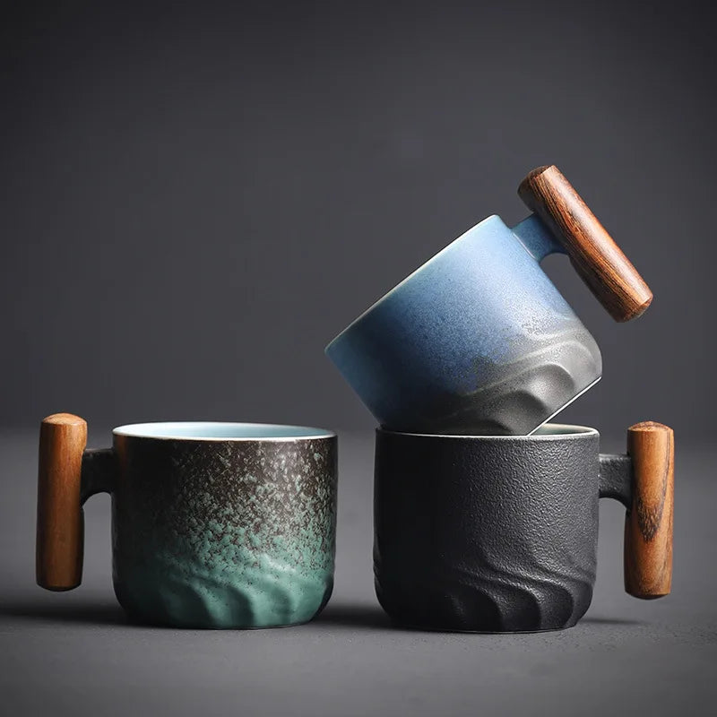 Wooden Handle Coffee Cup Tea Tasting Teacup Gradient Glaze Exquisite Ceramic Small Cup Gift Gift Set Wholesale