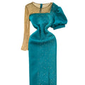 Wholesale 2026 Spring High End Elegant Mesh Spliced Round Neck Waist Split Set Diamond Wrapped Hip Women's Dress
