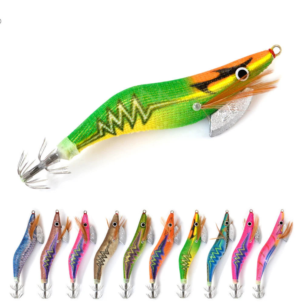 2024 Popular 3.0# Commercial Wood Shrimp Lure Deep Luminous Wooden Shrimp Squid Hook Fishing Lure Double Hooks Shimp Squid Jig