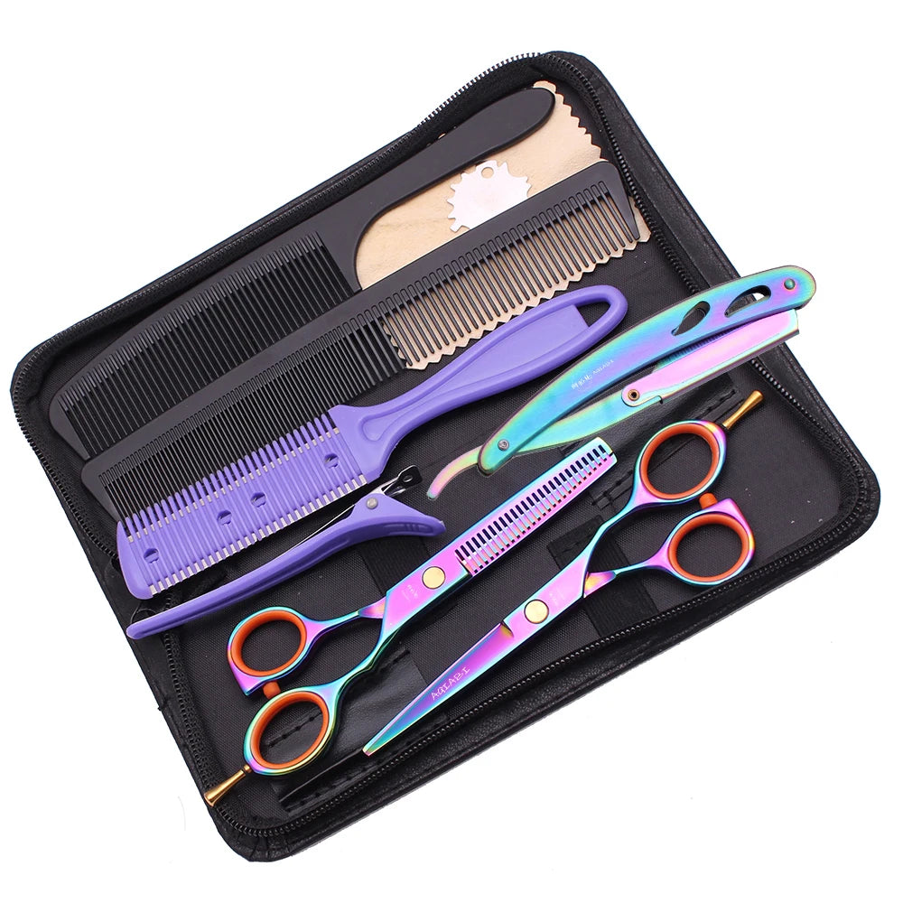 AQIABI Japan Steel Barber Scissors Set A1014 5.5\" Hair Cutting Shears Thinning Shears Sharp Blade for Hairdresser Hair Stylist