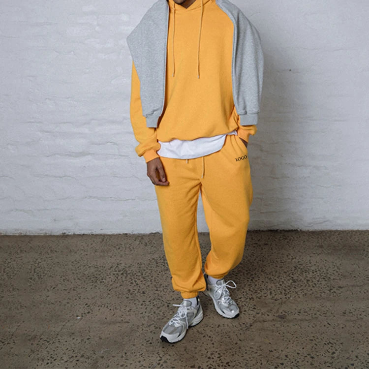 E220360 Custom Unisex Two Piece Mens Cotton Tracksuits Jogger Sweatsuits Jogging Suits Sweatpants and Hoodie Set
