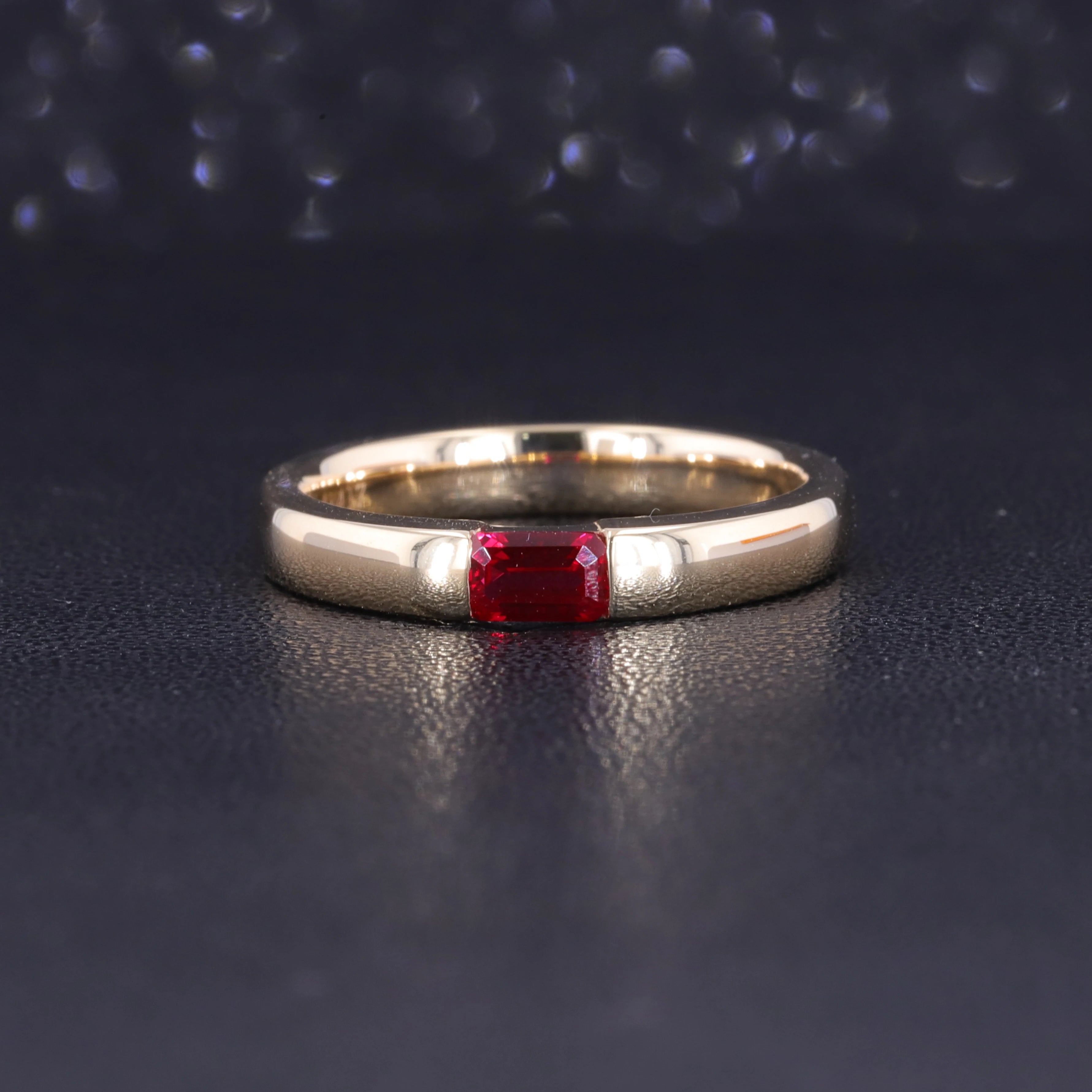 Starsgem Ruby Jewelry 10k 14k 18k Solid Gold Lab Grown Gemstone Emerald Cut Wedding Band Ring
