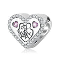 Heart Shape Charm Happy Family 925 Sterling Silver Bead with clear CZ for Women Bracelet Jewelry Making Accessories Gift Beads