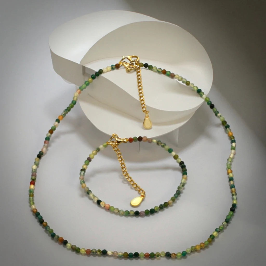 Fashion Jewelry 3mm Natural Round Faceted African Turquoise Stone Beaded Necklace Set