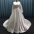 Satin Plain Design Muslim Long Sleeves Ball Guangzhou Dress Factory Affordable Full Cover up Wedding Gown
