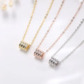 925 Sterling Silver Inlaid Cubic Zirconia Three Rows of Zircon Pendant Gold Plated Necklace