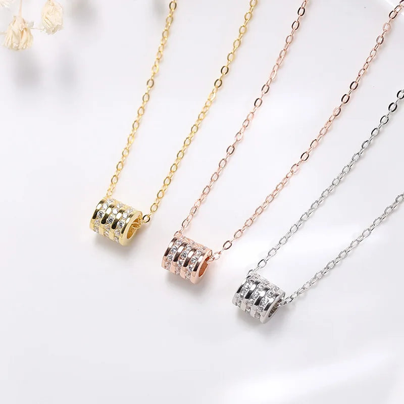 925 Sterling Silver Inlaid Cubic Zirconia Three Rows of Zircon Pendant Gold Plated Necklace
