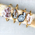 BM14717 Boho Druzy Jewelry Wire Wrapped Natural Agate Geode Slice Bracelet Cuff Raw Stone Brass Minimalist Gold Plated Bracelet