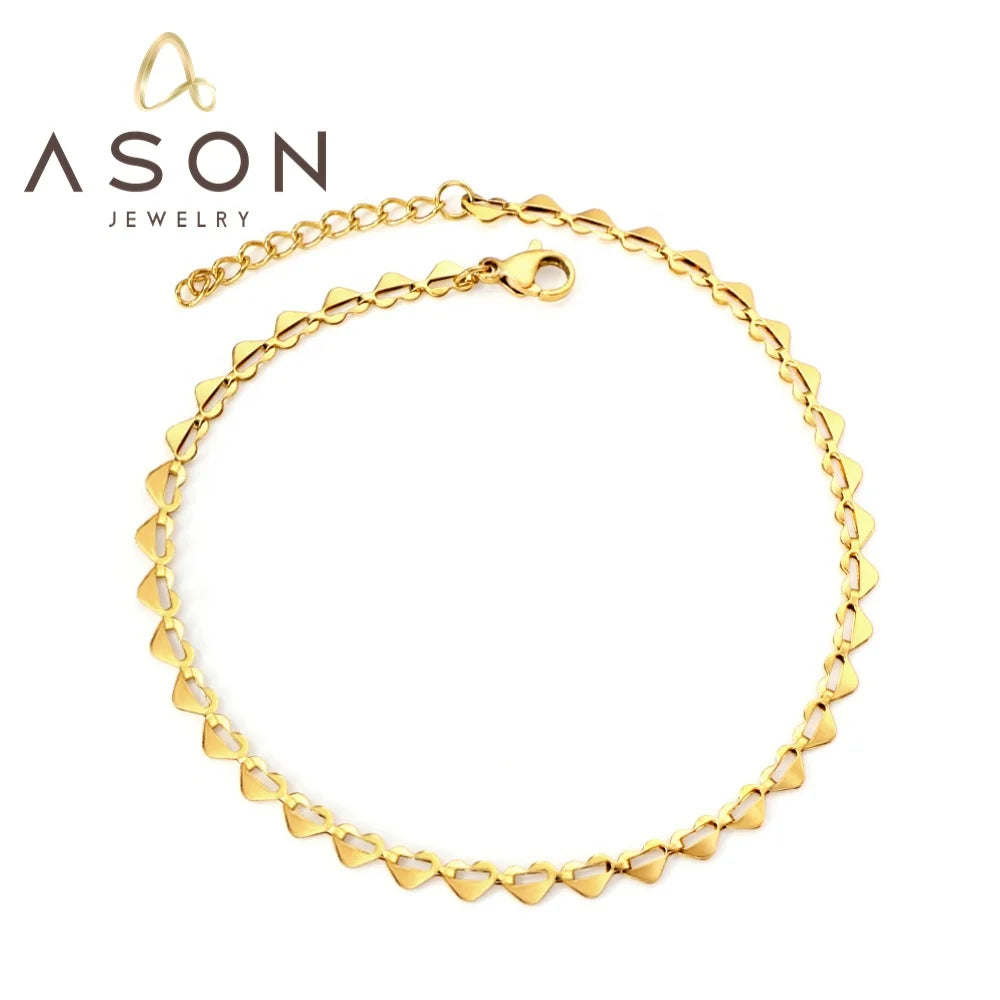 Ason Jewelry New Women's Fashion 18k Gold Plated Anklet Stainless Steel Heart Shape Pendant Anklet