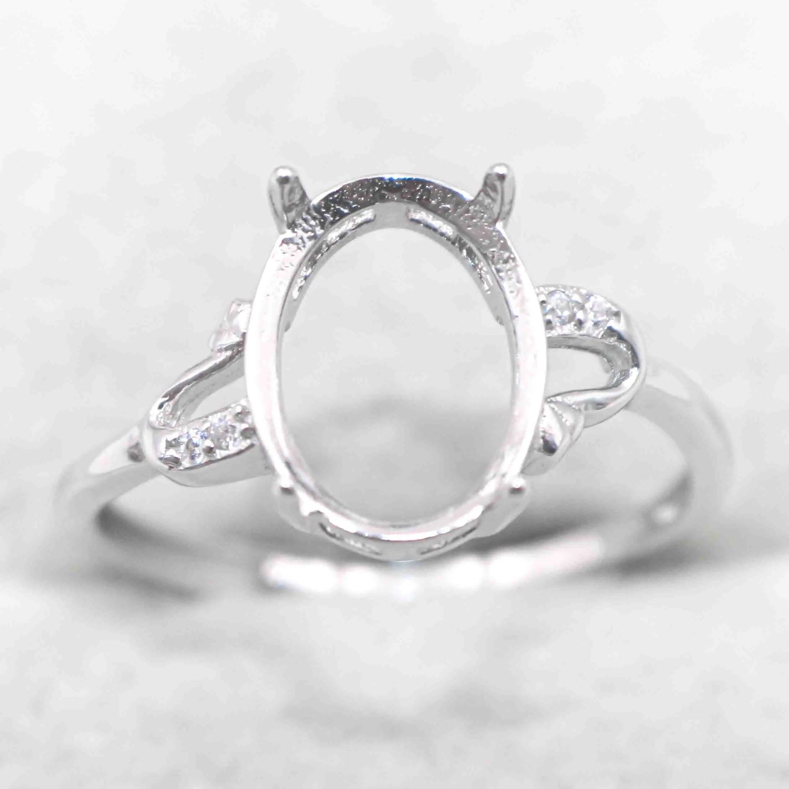 Sterling Silver 8*11mm Semi Mount Ring Empty Frame Blank Support Setting S925 Base Holder Without Center Stone for DIY Inlay