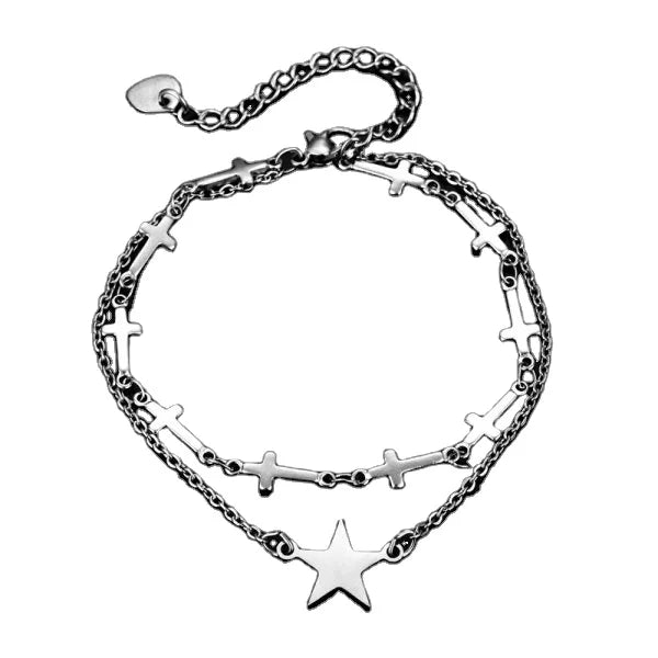 Star Animal Cross Letter Shape Adjustable Bracelet Stainless Steel Bangle for Couple Women Girls Valentine's Day Birthday Gift