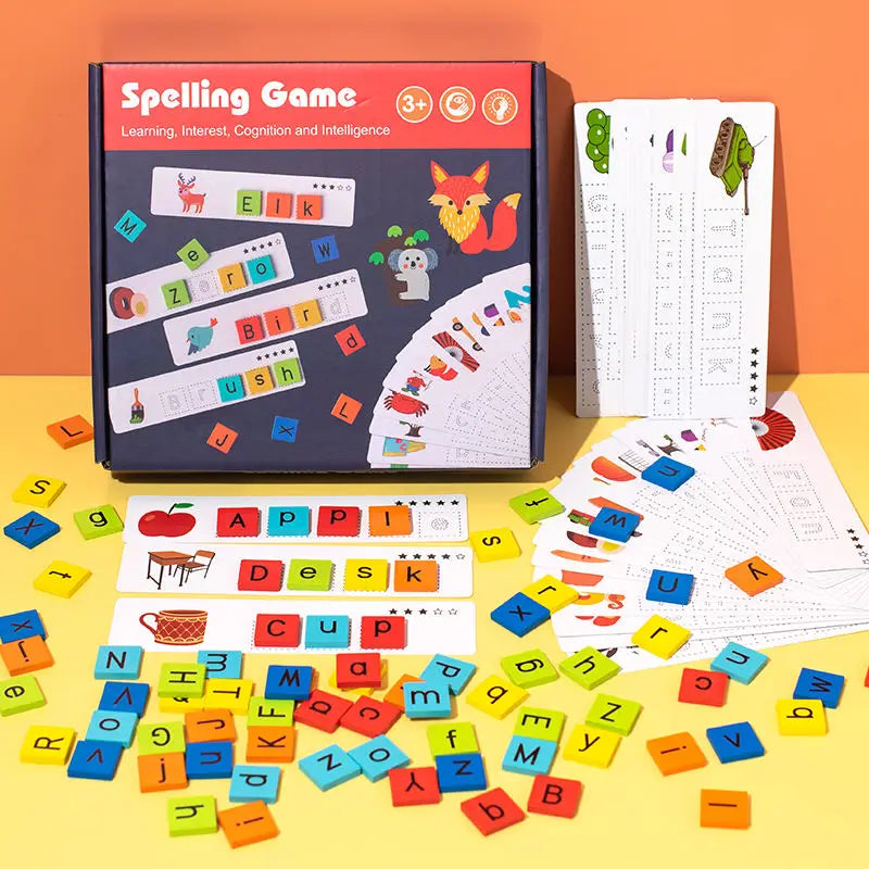 Custom Children Wooden Rainbow Color Alphabet Word Spelling Matching Game Educational Letter Toys for Kids With CPC