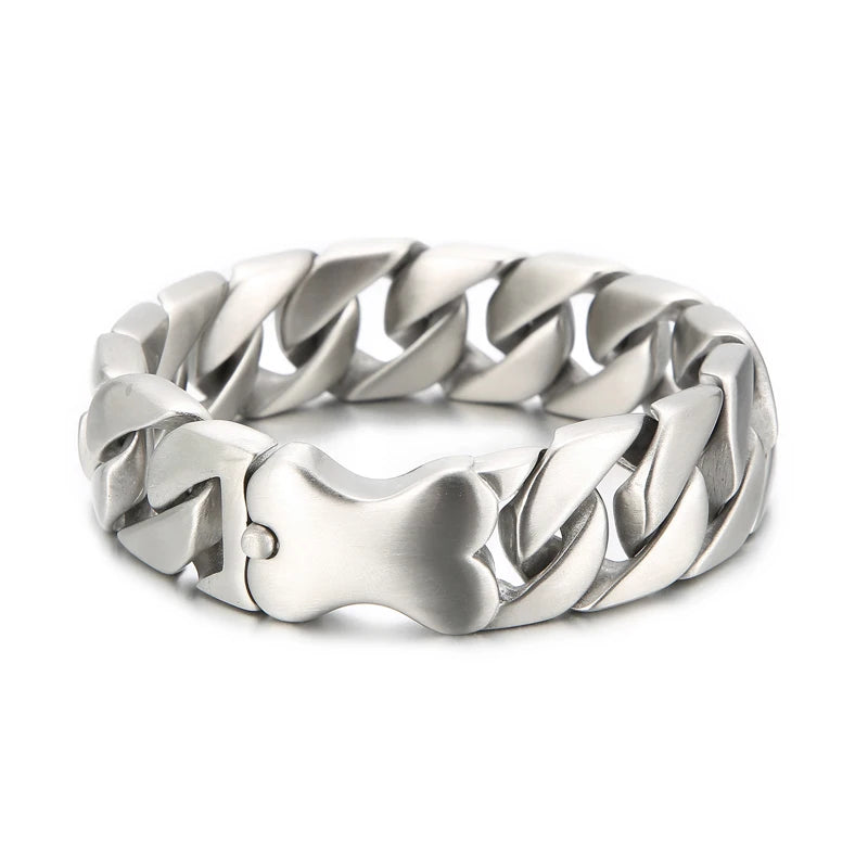 KALEN Mens Matte Surface Thick Stainless Steel Hip-hop Cuban Link Bracelets