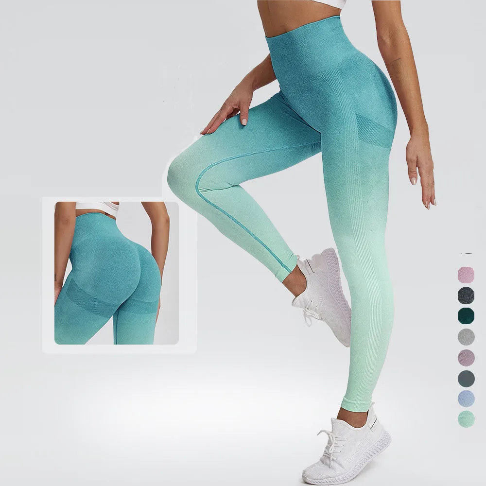 Women Seamless Knitted High Waist Pants Gradient Dyeing with High Waist and Hip Lifting Sports Yoga Pant