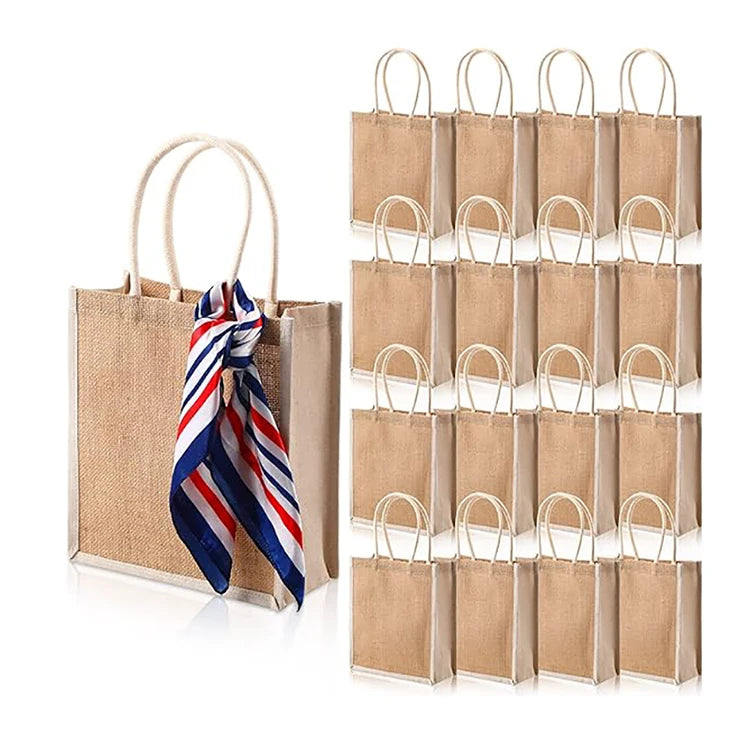 Wholesale Eco-Friendly Custom Printed Jute Tote Bag Foldable and Recyclable with Rope Handle Featuring Natural Logo