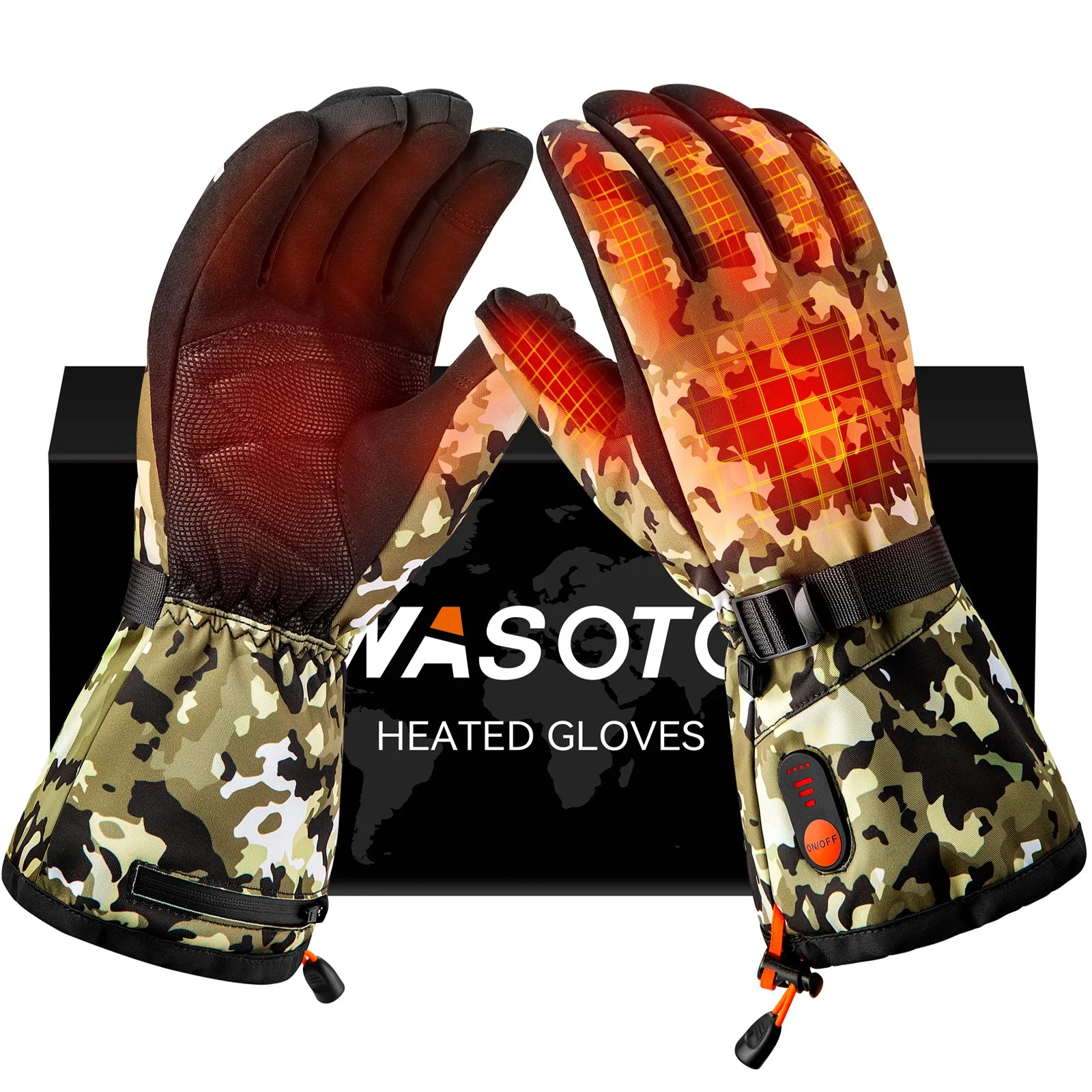Green Camouflage Heating Windproof Gloves Outdoor Hunting with Rechargeable Battery for Winter Men Lithium Battery Hand Warmer