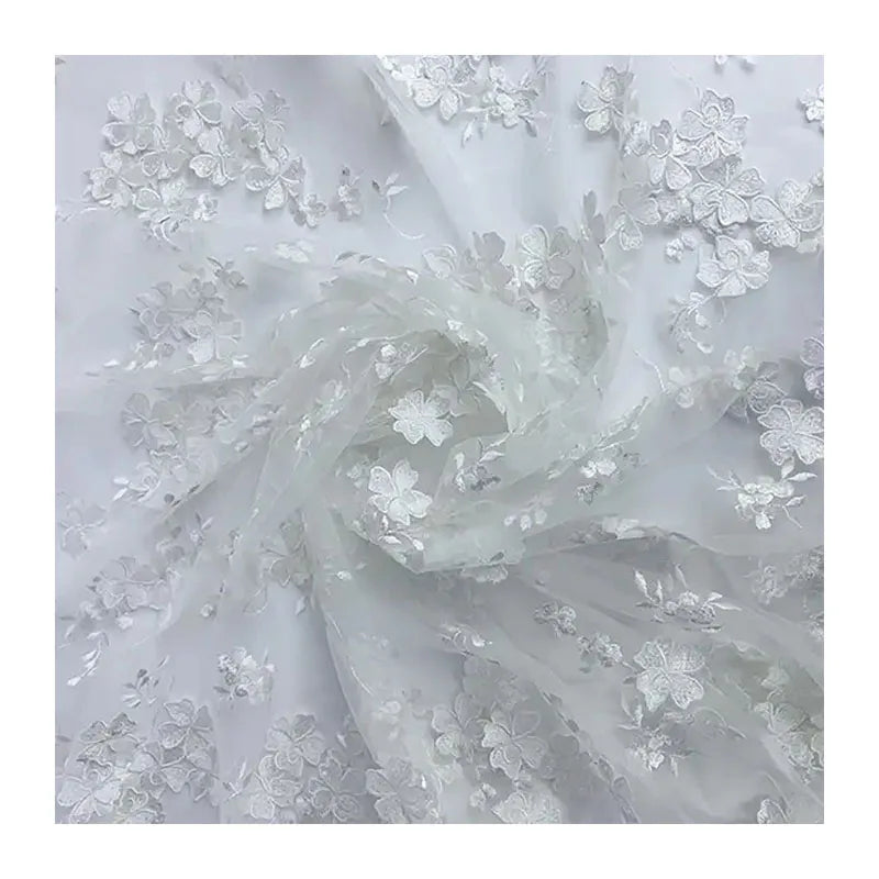 3d Embossed Polyester Embroidery 3d Flower Lace Wedding Abito in Pizzo Lace Dress Mesh Fabric