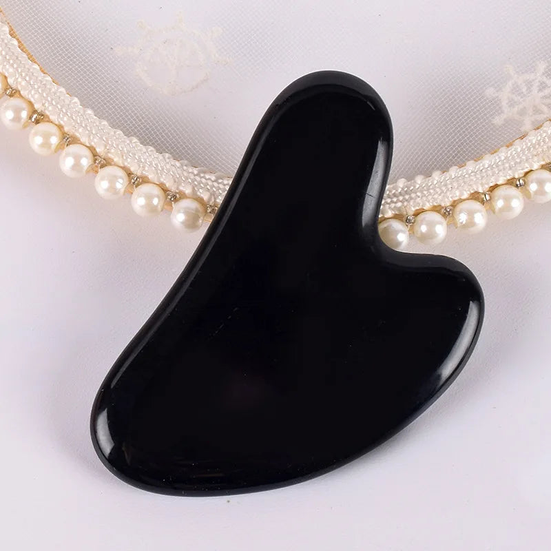 HZ Black Jade Gua Sha Facial Tools Natural Black Obsidian Gua Sha Stone Scraping Board for Physical Therapy and SPA Acupuncture