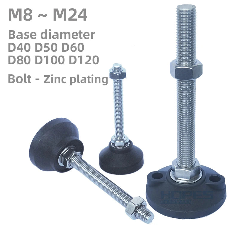 Leveling Foot Support Feet with Zinc Plating Bolt M8-M24 Nylon Base Diameter 40-120mm for Conveyor Belt Machinery Installation
