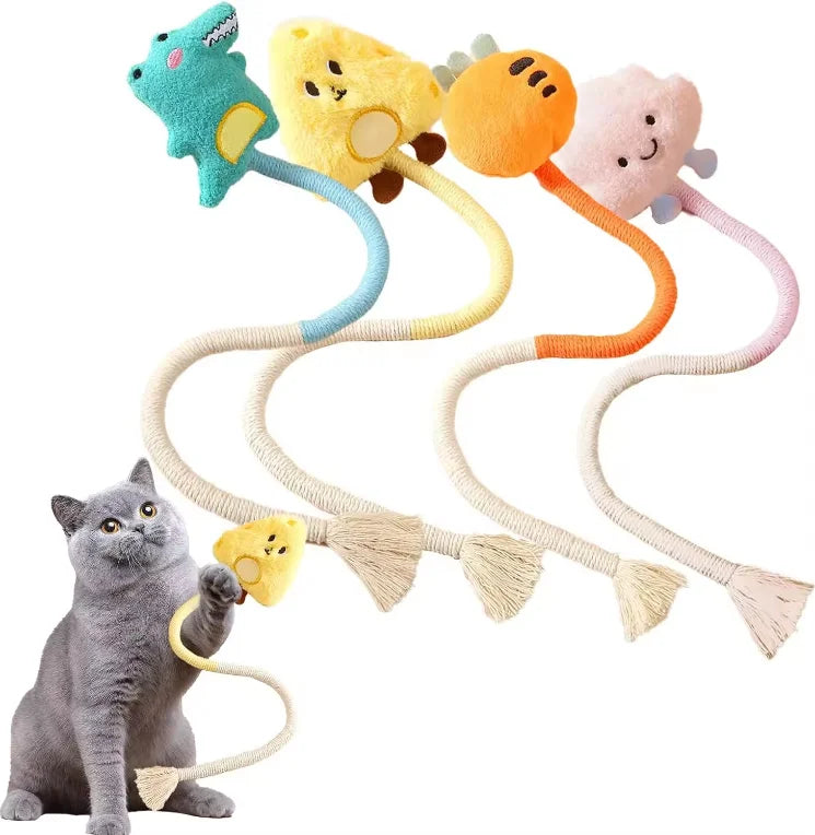 Eco-Friendly Cotton Pet Bite Rope Interactive Dog and Cat Chew Toy Plush Teaser Stick Plush Chew RopeToy With Catnip for Cats