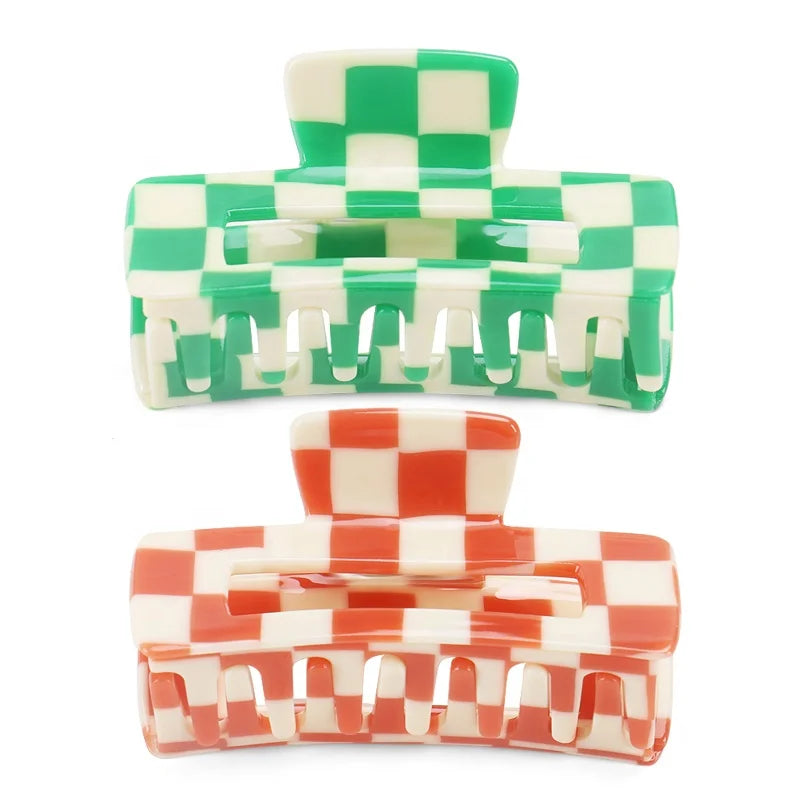 7cm Grid Hair Claw Clip Cellulose Acetate Hair Clip Medium French Design Hair Jaw Clamp for Women Girls